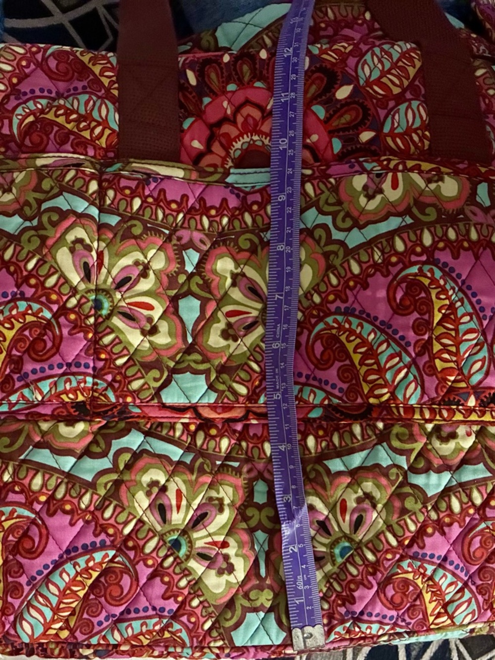 Vera Bradley Pink & Burgundy Paisley Quilted Travel Duffel - Picture 6 of 9